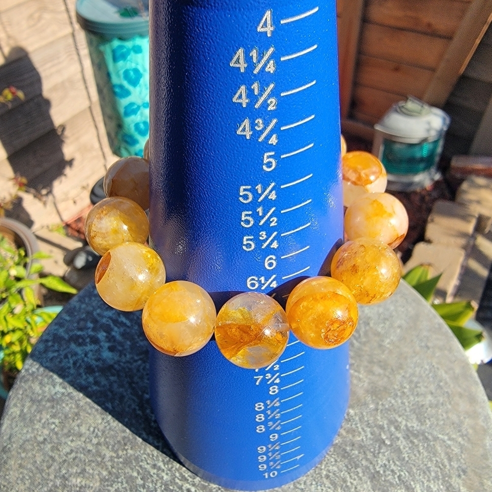 16.5mm Natural Yellow Phantom Ghost Garden Crystal Gemstone Round Bead Bracelet - Picture 3 of 9